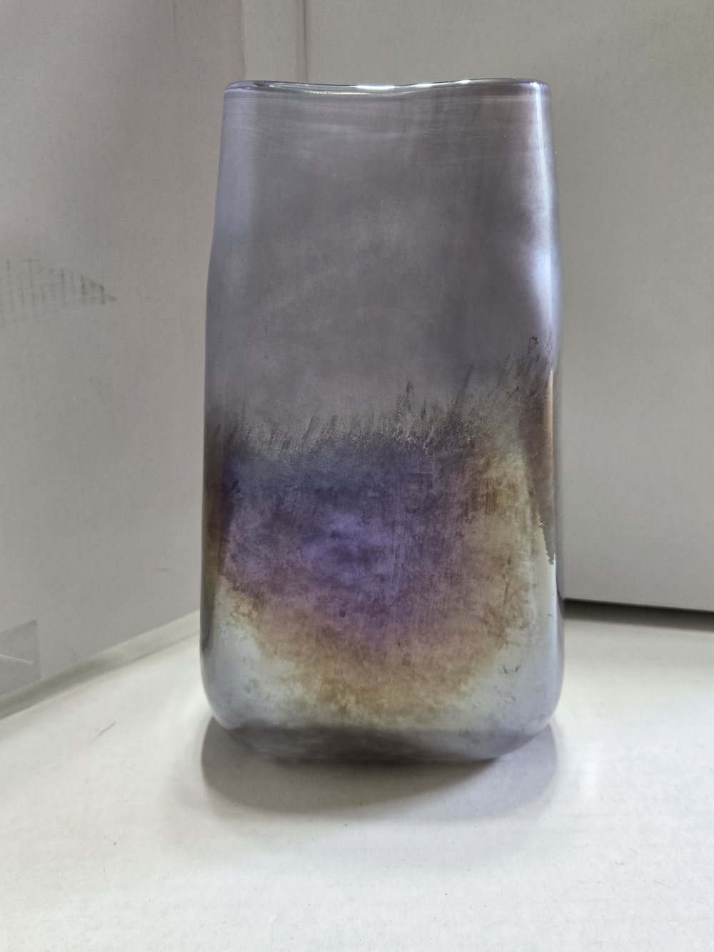 Teleflora Purple Iridescent Metallic Luster Glass Vase Rectangular Centerpiece 9